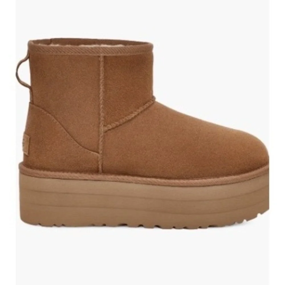 UGG‎ W Classic Mini Platform Chestnut Suede Shearling Lined Ankle Boots US 9